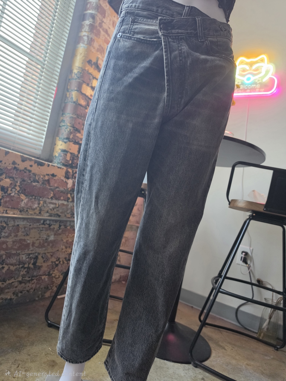 High-Rise Washed Black R13 Straight-Leg Jeans